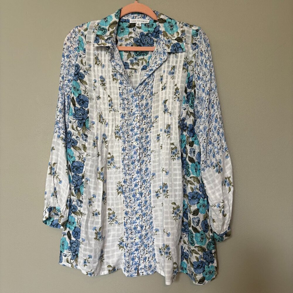Jane & Delancey Printed Pintuck Floral Cottagecore Button Down Shirt Size Medium - Picture 3 of 8
